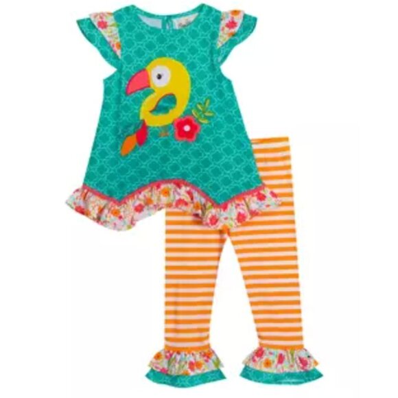 Rare Editions girl's 6 two piece colorful set mixed pattern bird print EUC - Picture 1 of 7